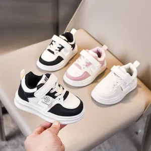 Plush-lined warm leather sneakers for kids with Velcro strap and thick rubber soles