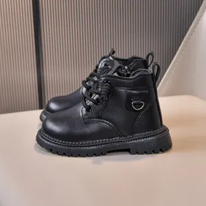 Classic black children's leather boots with side zipper and durable rubber sole