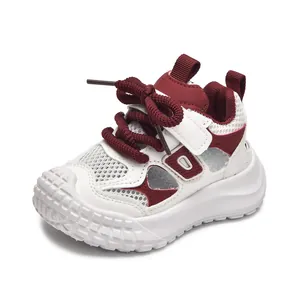Sandali sportivi traspiranti per bambini in bianco e bordeaux con mesh e chiusura a strappo