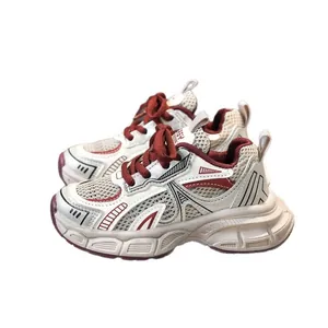 Kids breathable mesh sneakers in red and silver for spring and summer sports