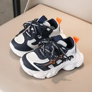 Baskets de sport enfant bleu marine et orange avec semelles épaisses antidérapantes