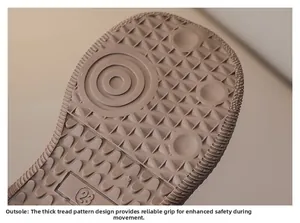 Detail of non-slip rubber outsole for kids shoes with geometric traction patterns