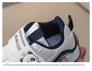 Breathable soft honeycomb lining of the navy blue velcro kids sneakers