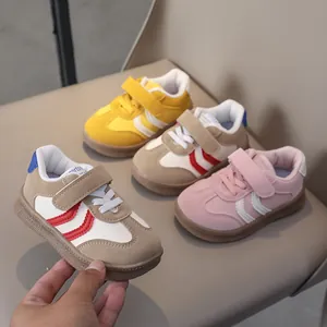 Toddler Kids Casual Sneakers Microfiber Leather Board Shoes With Velcro Anti-Slip Rubber Sole Lightweight Retro Sport Shoes