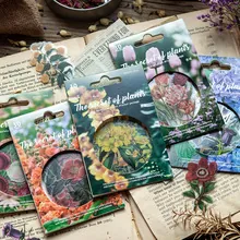 Detail of vintage PVC flower stickers including 30 pieces of floral art for journaling