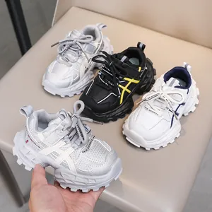 Kids Chunky Sneakers Artificial Leather Mesh Breathable Soft Sole Non-slip Sports Running Shoes For Toddlers Boys Girls