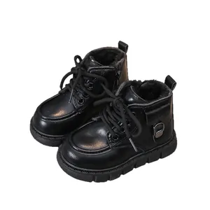 Bottes d'hiver noires pour enfants avec doublure peluche chaude et semelle antidérapante