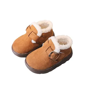 Brown winter boots for kids with warm faux fur lining and non-slip rubber soles