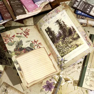 Retro flora vintage journal paper set with botanical illustrations and lined pages