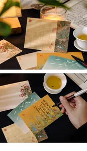 Details chinesischer Notizblöcke mit traditioneller Landschaftskunst und Kalligrafie