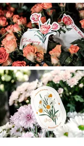 Detail of artistic floral postcard set featuring Rose and Daffodil vintage illustrations