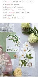 Detail view of 30pcs vintage floral postcards with lily and anemone on white cardstock