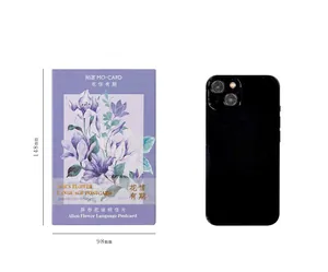 Floral postcard box set detail showing 148mm height dimension with phone for scale