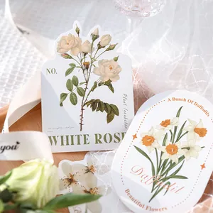 Vintage botanical cards featuring white rose and narcissus with elegant floral designs