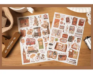 Detail of vintage London travel washi stickers featuring Big Ben and double-decker bus