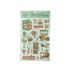 Vintage green garden washi stickers for journaling featuring floral and cottage designs