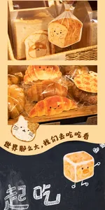 Detailed view of cute cartoon bread-shaped cards featuring shiba inu and cat illustrations