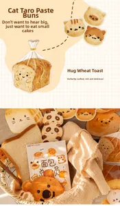 Macro shot of bread and cat themed watercolor postcards and stickers in a cozy basket