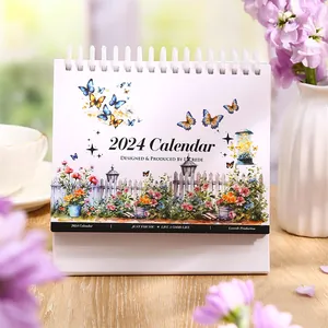 Calendario de escritorio 2024 con ilustraciones de mariposas y flores de jardín