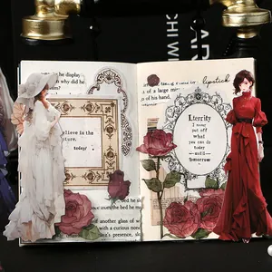 Vintage style PET stickers featuring elegant girls and roses for scrapbooking decoration