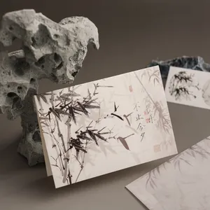 Chinese Style Hot Stamping Greeting Card Vellum Envelope Stickers Ink Wash Bamboo Landscape Pattern Stationery Blessing Gift