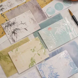 Chinese stationery set with gold stamped bamboo cards and vintage art envelopes