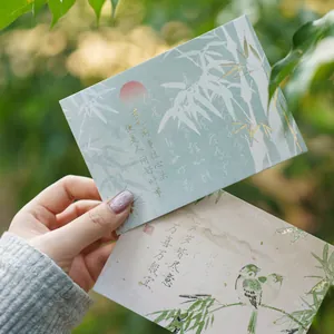 Traditional Chinese style greeting cards with gold foil bamboo design and calligraphy