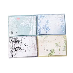 Chinese ink painting style greeting cards with bamboo and bird gold foil patterns