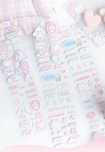 Detalle de pegatinas de animales lindos con texto coreano para decoración de DIY