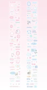 Detalle de lindas pegatinas de animales con frases coreanas para diario DIY