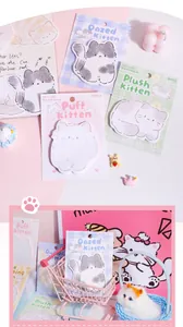Close-up of cute cat-shaped sticky notes 30 sheets for journaling and scrapbooking deco