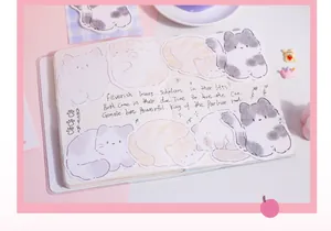 Detailed view of watercolor cat sticky notes and decorative stickers in a lifestyle planner