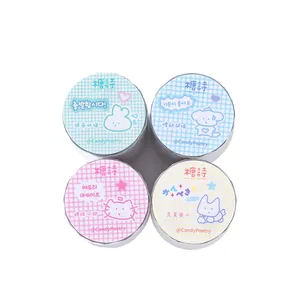 Set de cuatro cintas adhesivas washi pastel con animales y cuadros para manualidades
