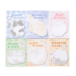 Cute cat-themed shaped sticky note set featuring six adorable pastel kitten designs