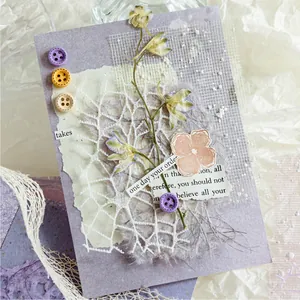 Vintage Bastelpapier Set mit Spitze, Harzknöpfen und Trockenblumen für DIY Scrapbooking
