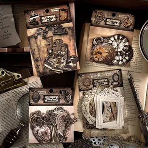 Adesivi retrò con ingranaggi e cornici per decorazione scrapbooking fai da te