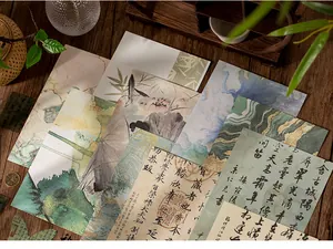 Close-up of vintage style Chinese calligraphy and ink landscape art paper for DIY decoration