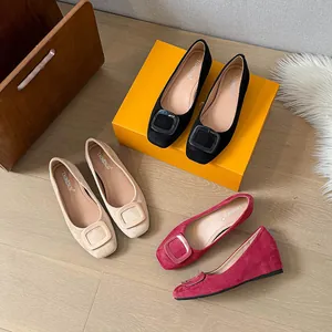 Women Suede Square Toe Wedge Pumps With Square Buckle Comfortable Slip On Mary Jane Shoes For Office Daily Casual Wear