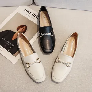 Women's square toe loafers with horsebit rhinestone buckle in black and beige