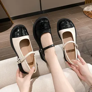 Klassieke Mary Jane schoenen met platform, ronde neus en gesp in twee kleuren