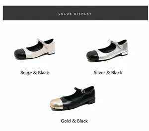 Flat Mary Jane shoes in bicolor leather with rhinestone buckles in three elegant colors