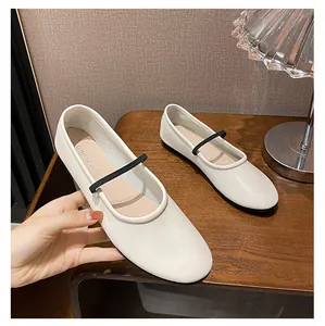 Chaussures Mary Jane plates blanc crème élégantes avec bride élastique noire