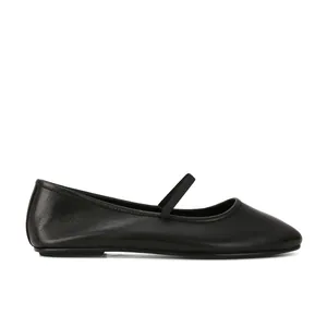 Ballerines Mary Jane classiques en cuir noir avec bout rond et bride élastique souple