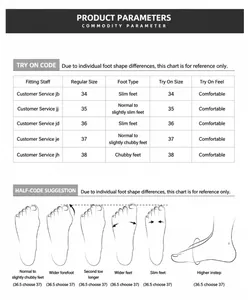 Detailed size guide table for breathable mesh flat Mary Jane sandals for women