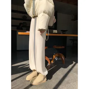 Women's real leather snow boots with platform sole and warm wool lining for winter