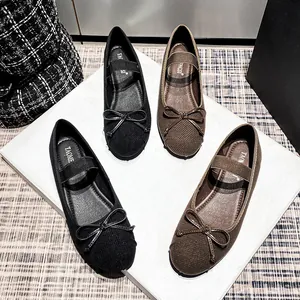 Ballerine Mary Jane da donna con fiocco e cinturino elastico in nero e marrone