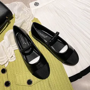 Ballerines Mary Jane noires classiques à bout rond avec sangle élastique pour femmes