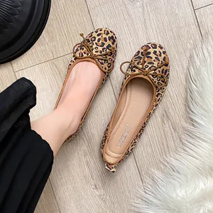 Elegant leopard print square toe ballet flats with bow detail and low block heels