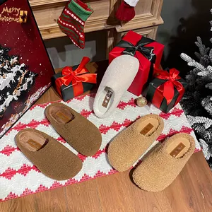 Women's Lambswool Fleece Closed Toe Slippers Warm Winter Mules Comfort Slip On Loafers Anti Slip Indoor Outdoor House Shoes