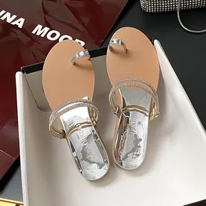 Sparkly rhinestone wedge flip-flops with metallic heel detail for women in pink